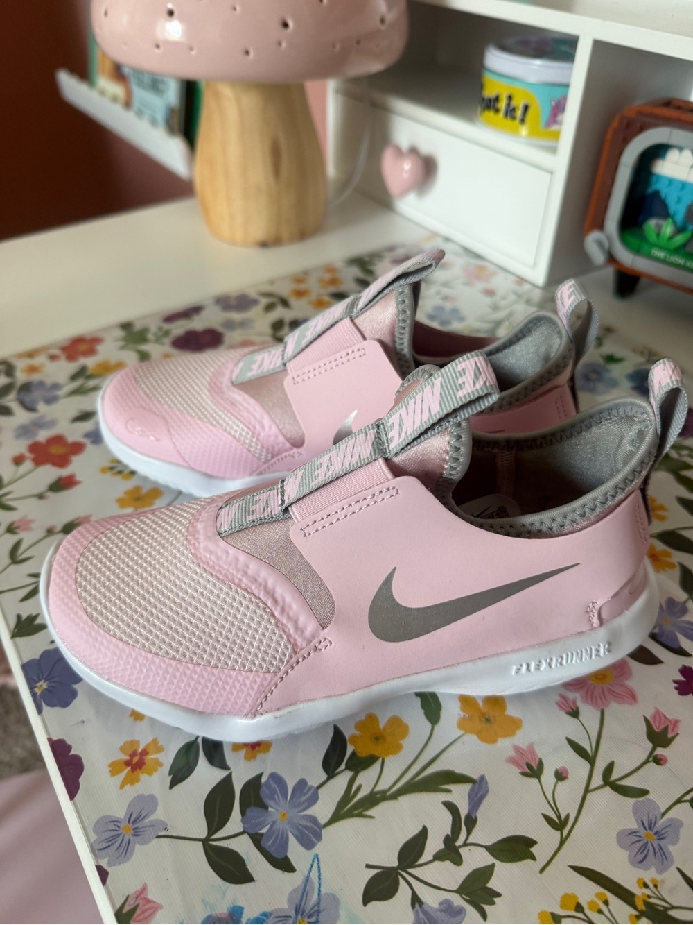 Nike Girls Pink and Gray Slip-On Sneakers